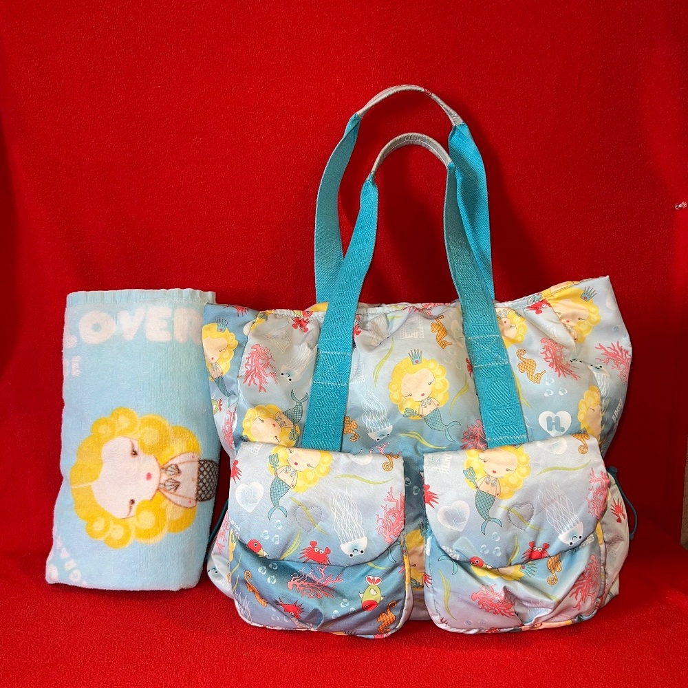 Gwen Stefani Harajuku Lovers Mermaid Large Tote Beach Bag & Towel EUC Diaper Bag